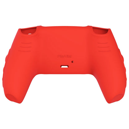 PlayVital Knight Edition Anti-Slip Silicone Cover Skin with Thumb Grip Caps for PS5 Wireless Controller - Passion Red & Black - QSPF005 PlayVital