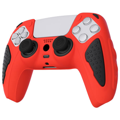 PlayVital Knight Edition Anti-Slip Silicone Cover Skin with Thumb Grip Caps for PS5 Wireless Controller - Passion Red & Black - QSPF005 PlayVital