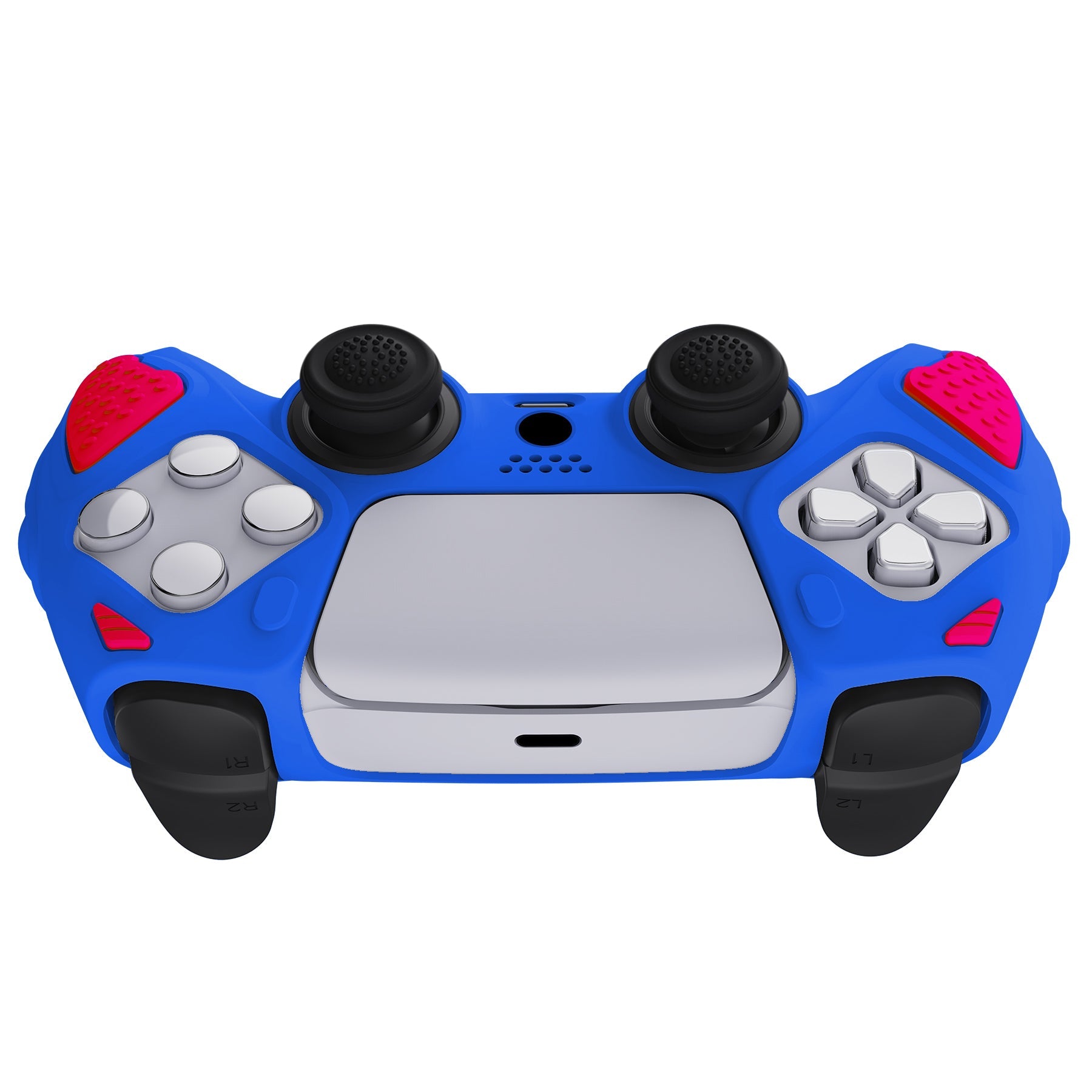 PlayVital Knight Edition Anti-Slip Silicone Cover Skin with Thumb Grip Caps for PS5 Wireless Controller - Primary Blue & Bright Pink - QSPF013 PlayVital