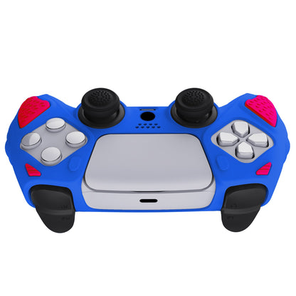 PlayVital Knight Edition Anti-Slip Silicone Cover Skin with Thumb Grip Caps for PS5 Wireless Controller - Primary Blue & Bright Pink - QSPF013 PlayVital