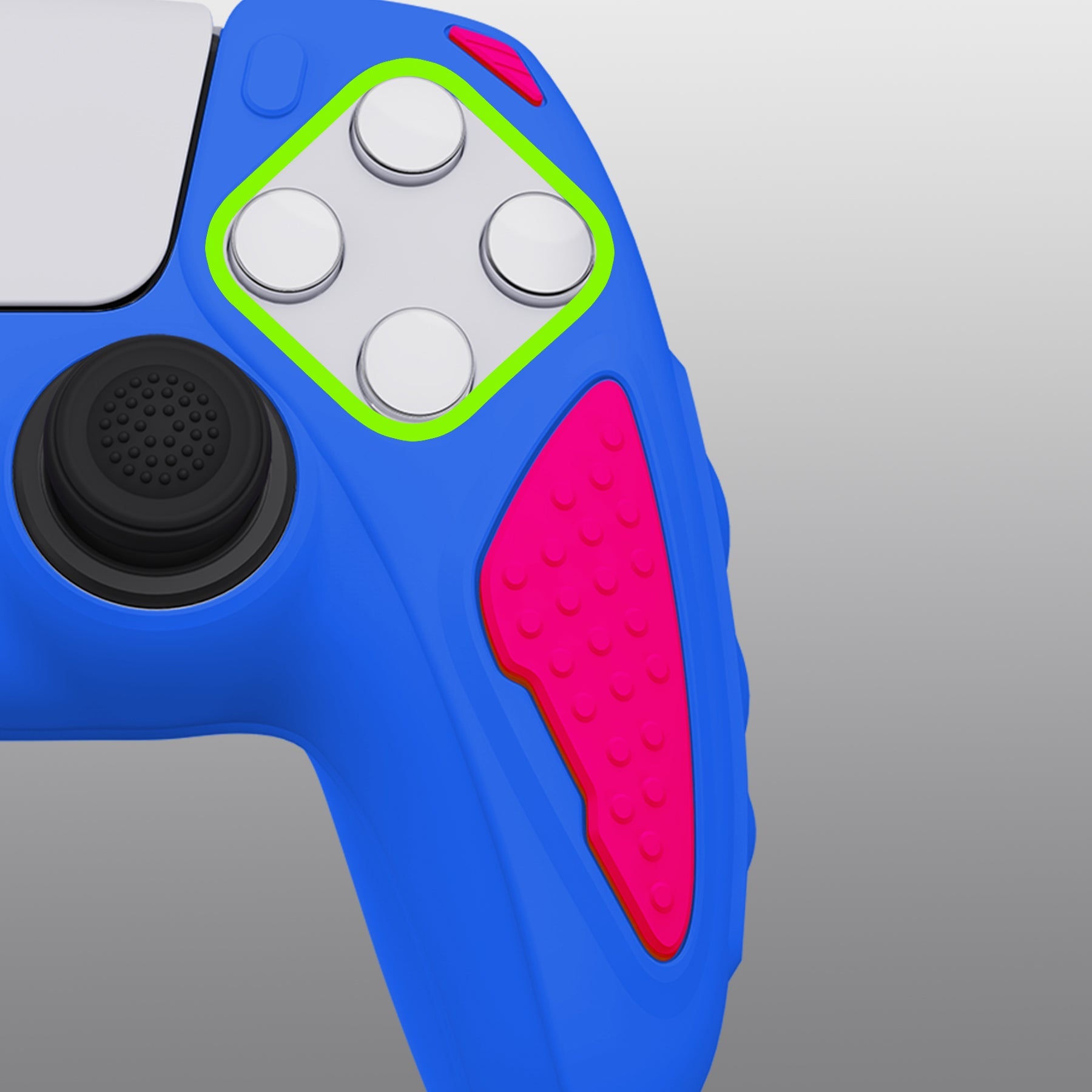 PlayVital Knight Edition Anti-Slip Silicone Cover Skin with Thumb Grip Caps for PS5 Wireless Controller - Primary Blue & Bright Pink - QSPF013 PlayVital