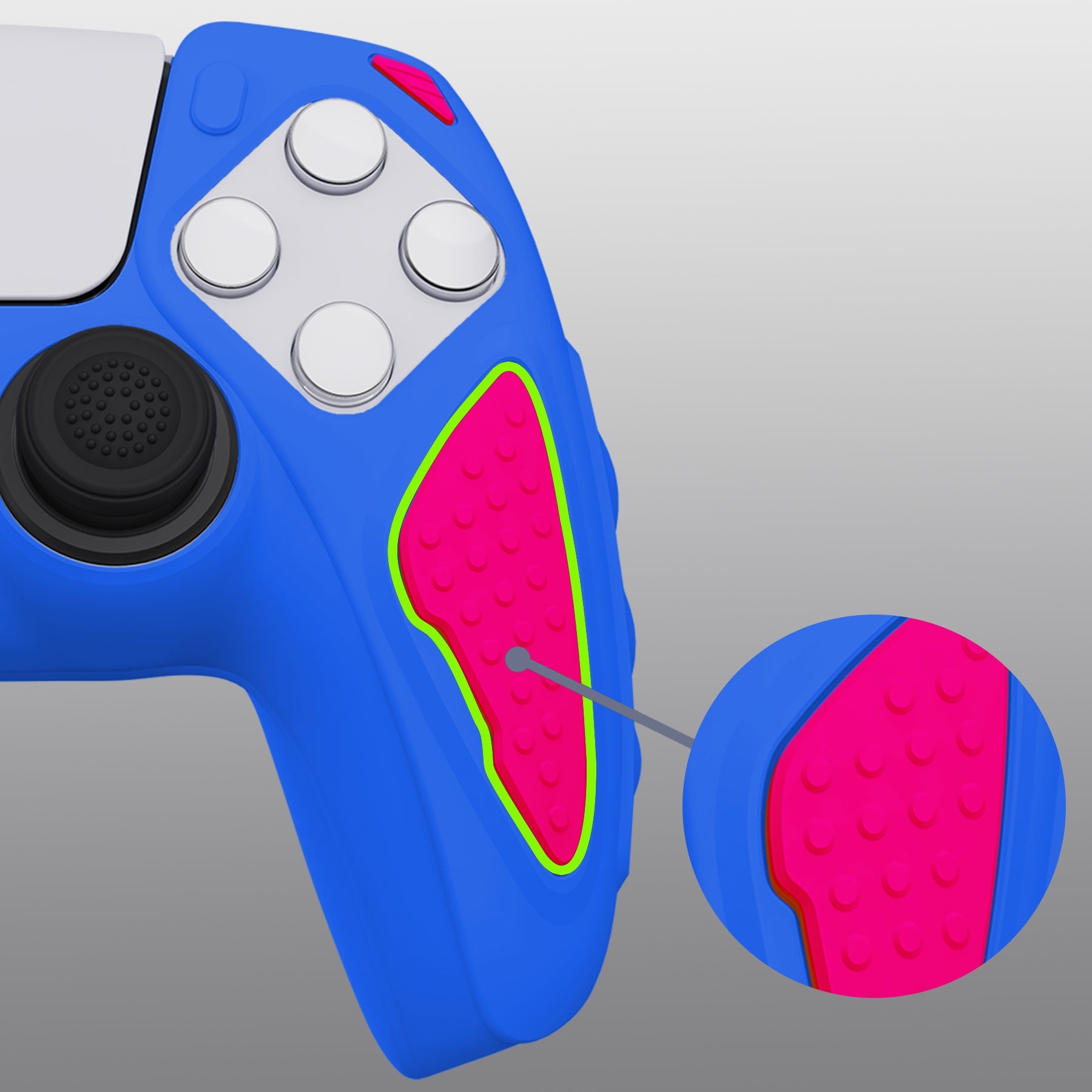 PlayVital Knight Edition Anti-Slip Silicone Cover Skin with Thumb Grip Caps for PS5 Wireless Controller - Primary Blue & Bright Pink - QSPF013 PlayVital