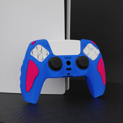 PlayVital Knight Edition Anti-Slip Silicone Cover Skin with Thumb Grip Caps for PS5 Wireless Controller - Primary Blue & Bright Pink - QSPF013 PlayVital