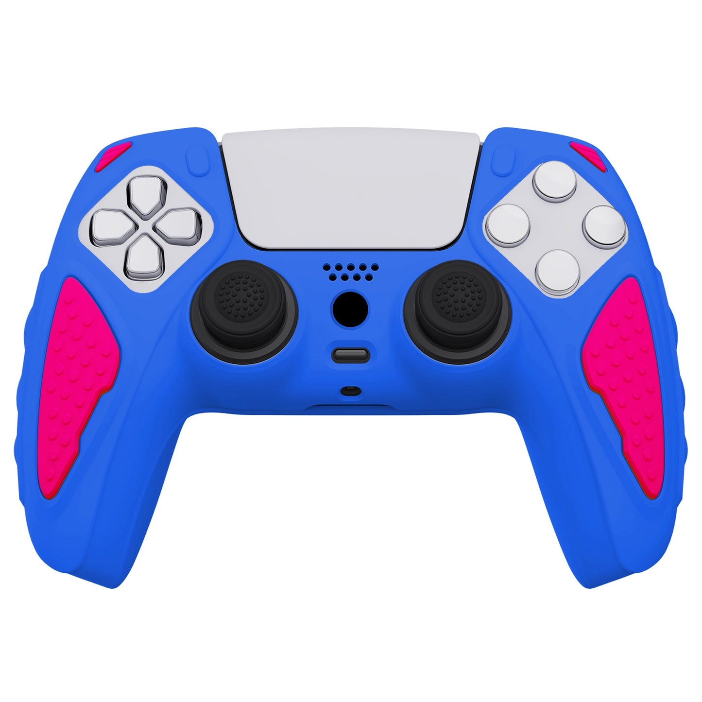 PlayVital Knight Edition Anti-Slip Silicone Cover Skin with Thumb Grip Caps for PS5 Wireless Controller - Primary Blue & Bright Pink - QSPF013 PlayVital