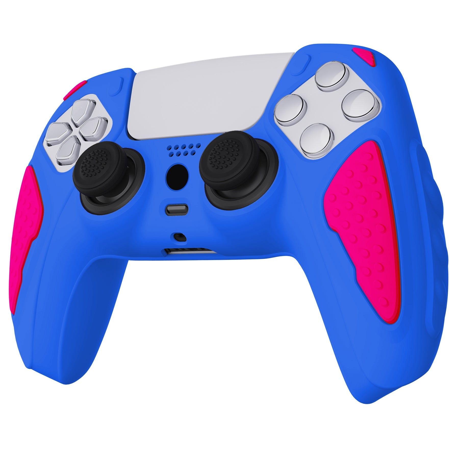 PlayVital Knight Edition Anti-Slip Silicone Cover Skin with Thumb Grip Caps for PS5 Wireless Controller - Primary Blue & Bright Pink - QSPF013 PlayVital