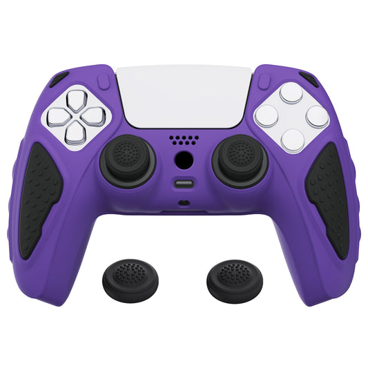 PlayVital Knight Edition Anti-Slip Silicone Cover Skin with Thumb Grip Caps for PS5 Wireless Controller - Purple & Black - QSPF006 PlayVital