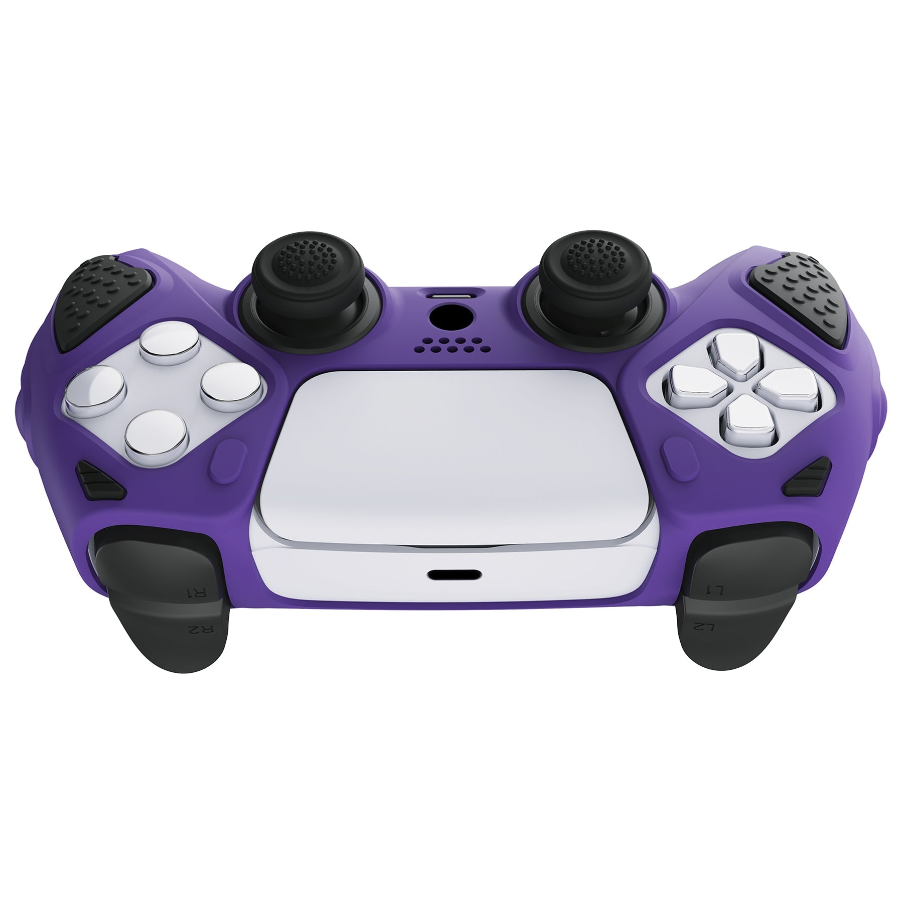 PlayVital Knight Edition Anti-Slip Silicone Cover Skin with Thumb Grip Caps for PS5 Wireless Controller - Purple & Black - QSPF006 PlayVital