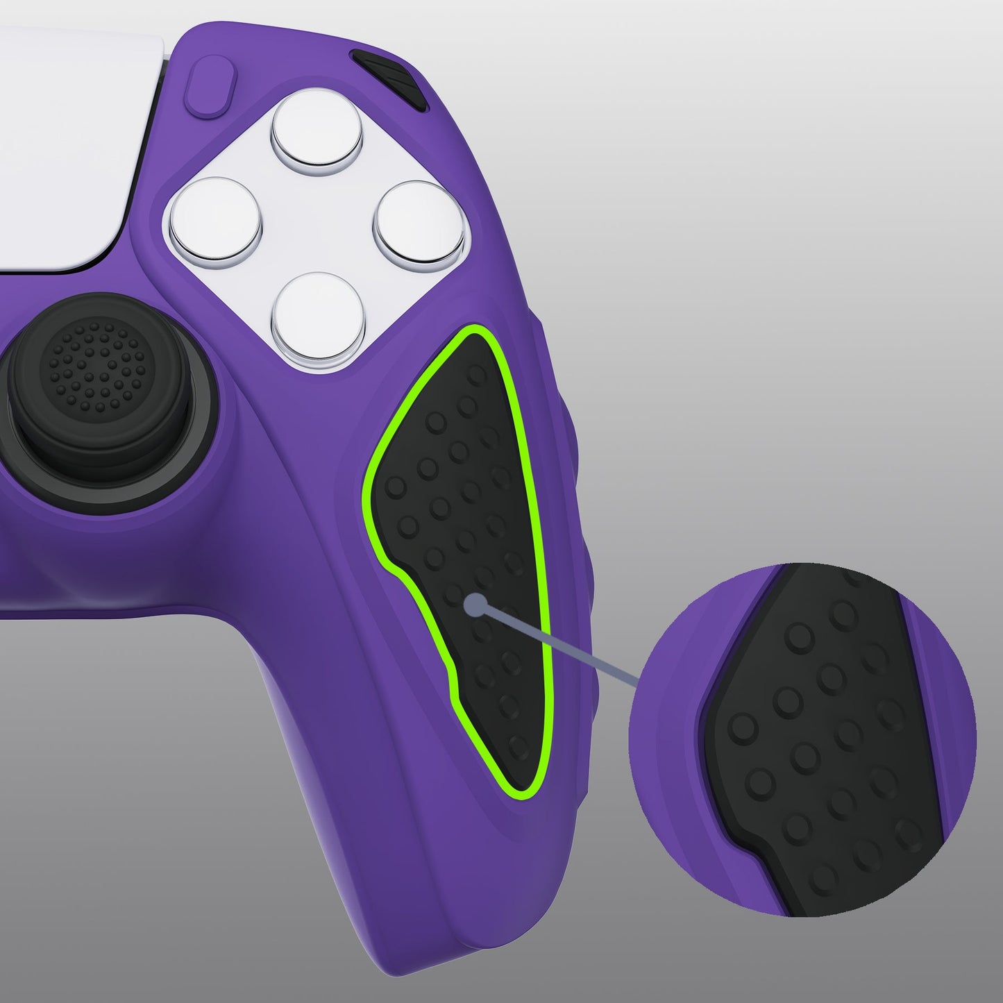 PlayVital Knight Edition Anti-Slip Silicone Cover Skin with Thumb Grip Caps for PS5 Wireless Controller - Purple & Black - QSPF006 PlayVital