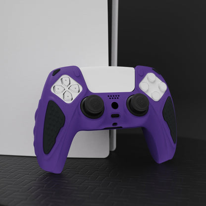 PlayVital Knight Edition Anti-Slip Silicone Cover Skin with Thumb Grip Caps for PS5 Wireless Controller - Purple & Black - QSPF006 PlayVital