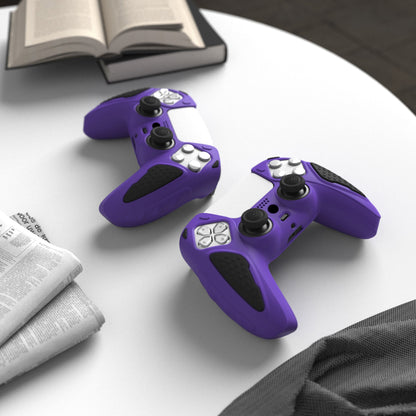 PlayVital Knight Edition Anti-Slip Silicone Cover Skin with Thumb Grip Caps for PS5 Wireless Controller - Purple & Black - QSPF006 PlayVital