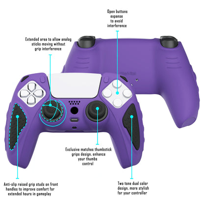 PlayVital Knight Edition Anti-Slip Silicone Cover Skin with Thumb Grip Caps for PS5 Wireless Controller - Purple & Black - QSPF006 PlayVital