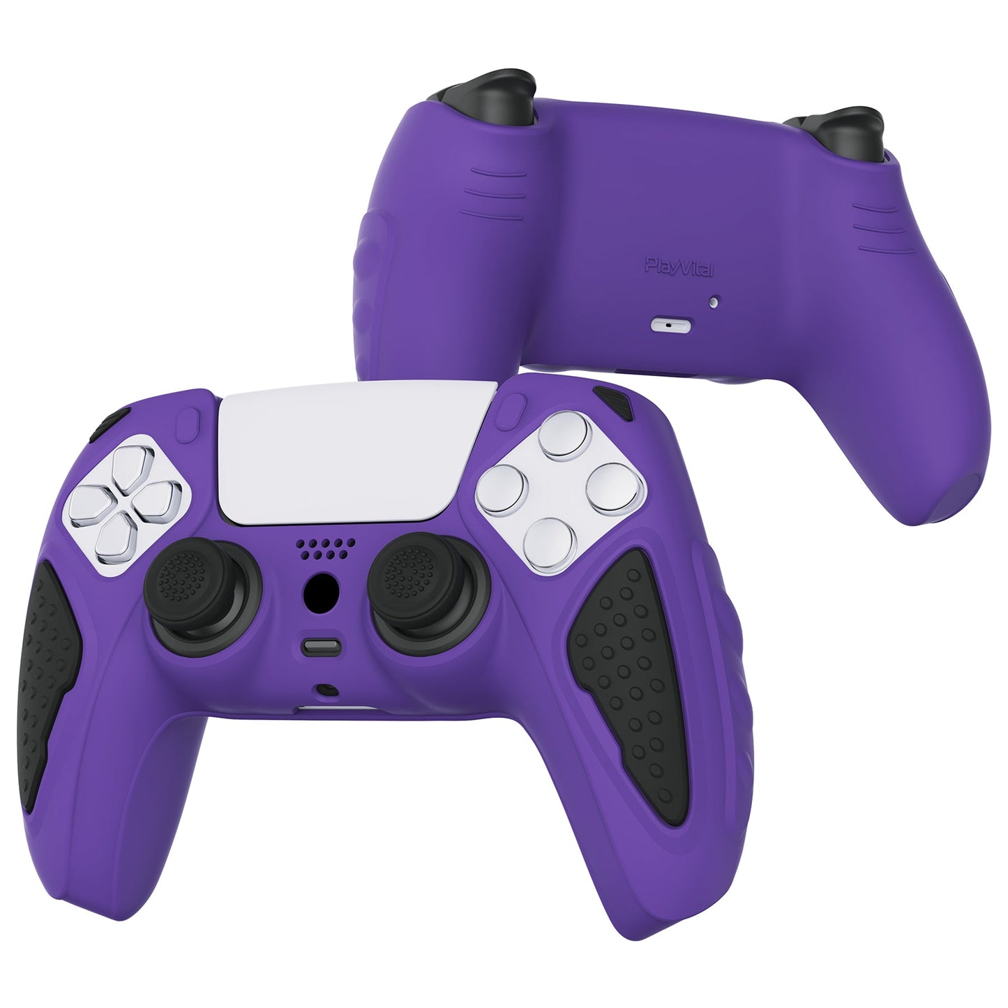 PlayVital Knight Edition Anti-Slip Silicone Cover Skin with Thumb Grip Caps for PS5 Wireless Controller - Purple & Black - QSPF006 PlayVital