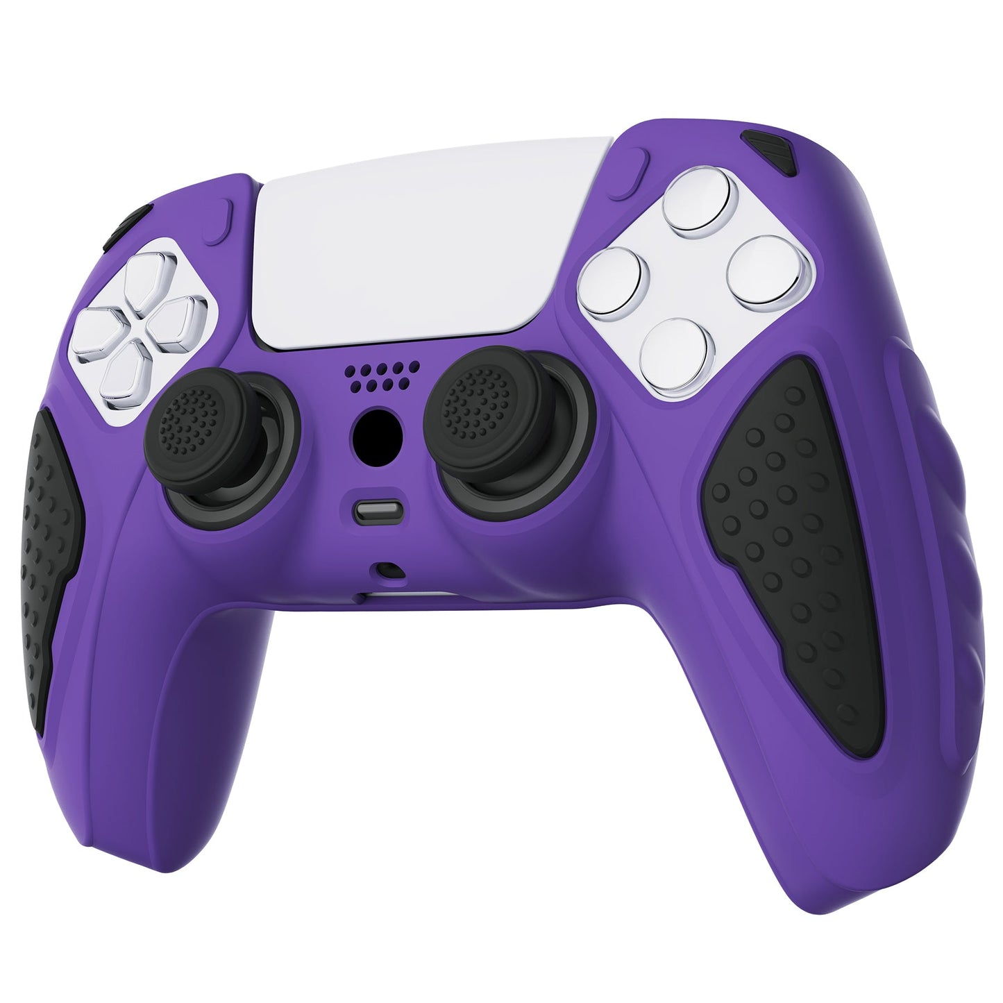 PlayVital Knight Edition Anti-Slip Silicone Cover Skin with Thumb Grip Caps for PS5 Wireless Controller - Purple & Black - QSPF006 PlayVital