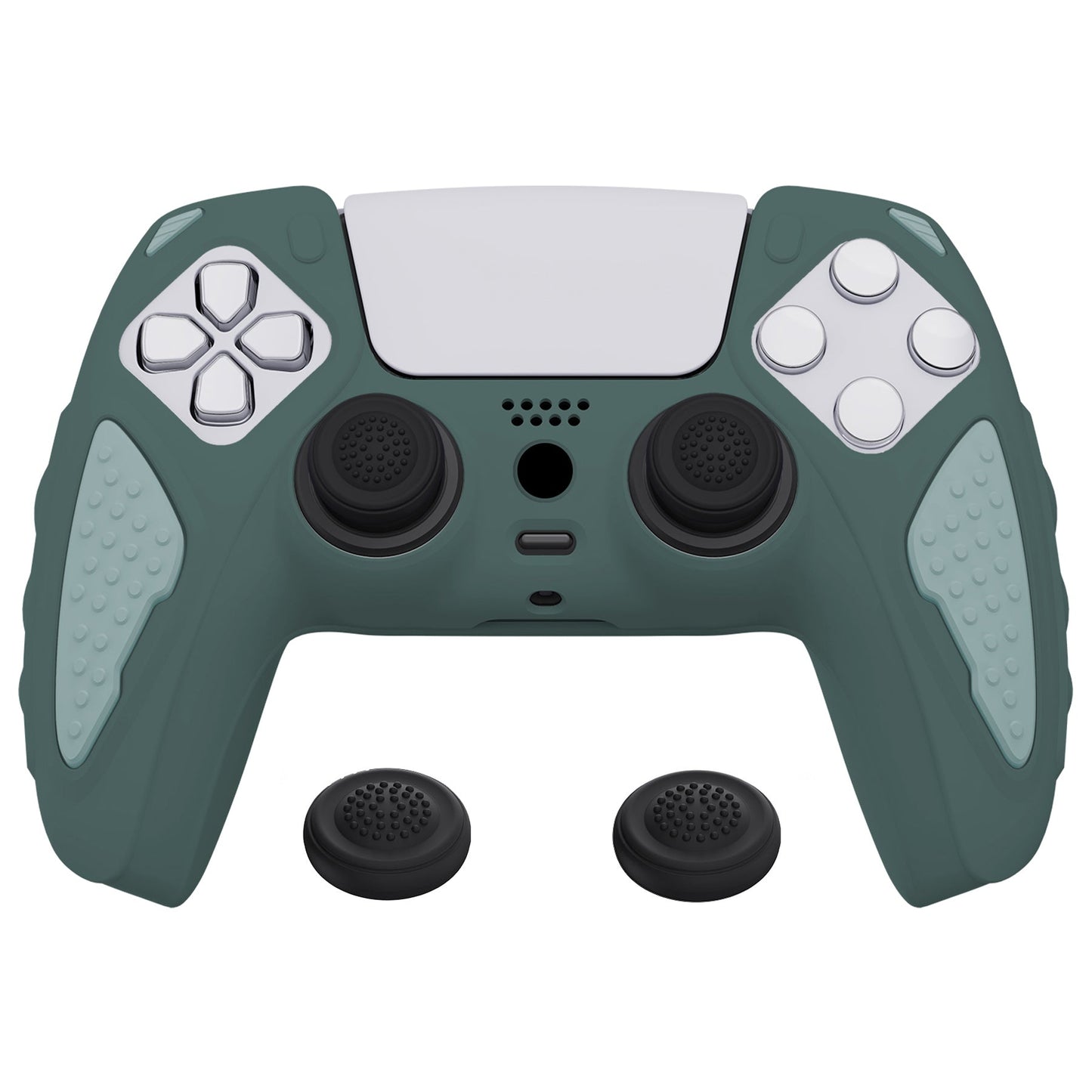 PlayVital Knight Edition Anti-Slip Silicone Cover Skin with Thumb Grip Caps for PS5 Wireless Controller - Templeton Gray & Jade Grey - QSPF012 PlayVital