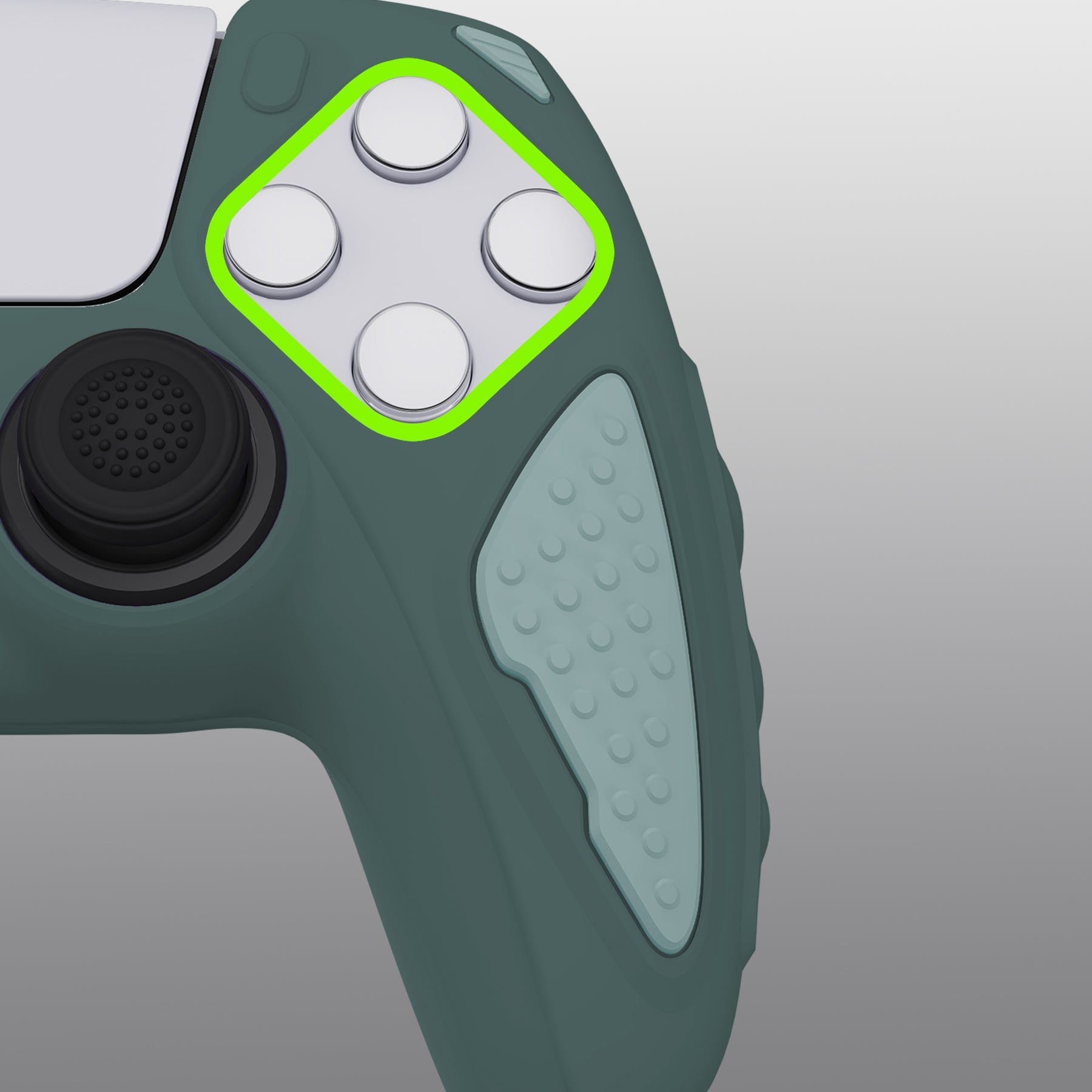 PlayVital Knight Edition Anti-Slip Silicone Cover Skin with Thumb Grip Caps for PS5 Wireless Controller - Templeton Gray & Jade Grey - QSPF012 PlayVital