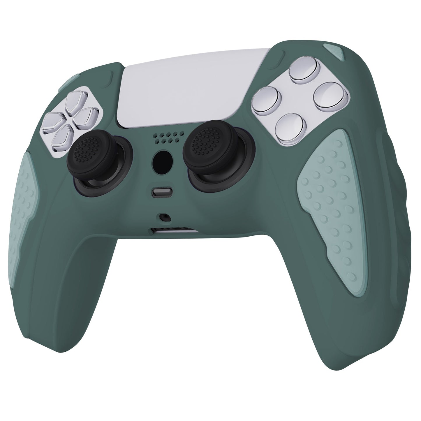 PlayVital Knight Edition Anti-Slip Silicone Cover Skin with Thumb Grip Caps for PS5 Wireless Controller - Templeton Gray & Jade Grey - QSPF012 PlayVital