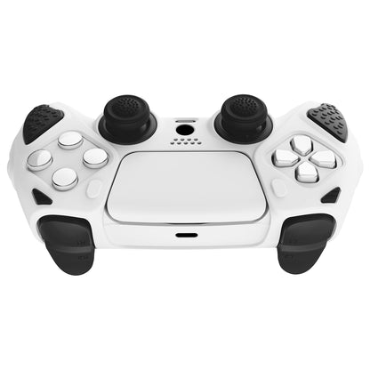 PlayVital Knight Edition Anti-Slip Silicone Cover Skin with Thumb Grip Caps for PS5 Wireless Controller - White & Black - QSPF004 PlayVital