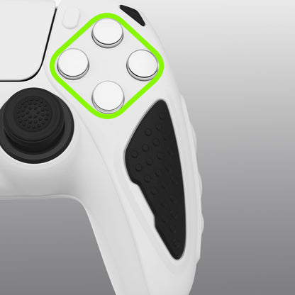 PlayVital Knight Edition Anti-Slip Silicone Cover Skin with Thumb Grip Caps for PS5 Wireless Controller - White & Black - QSPF004 PlayVital