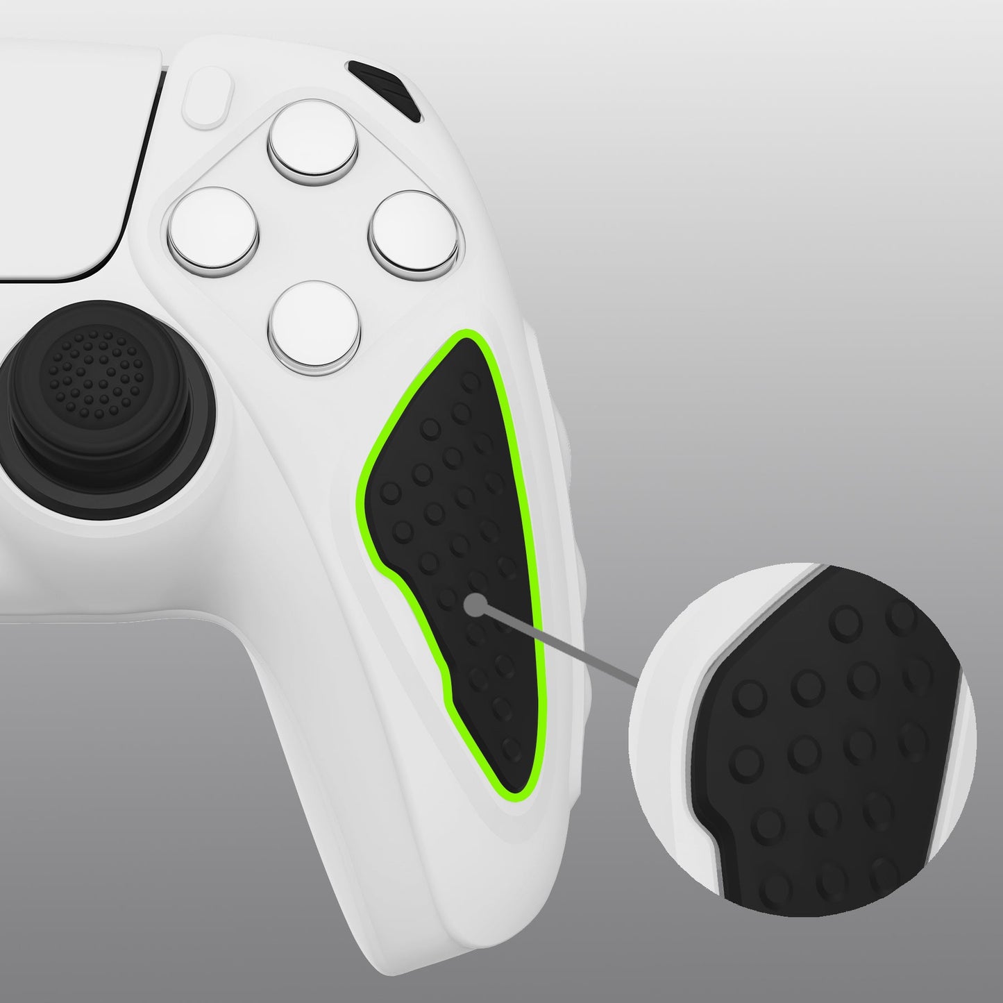 PlayVital Knight Edition Anti-Slip Silicone Cover Skin with Thumb Grip Caps for PS5 Wireless Controller - White & Black - QSPF004 PlayVital