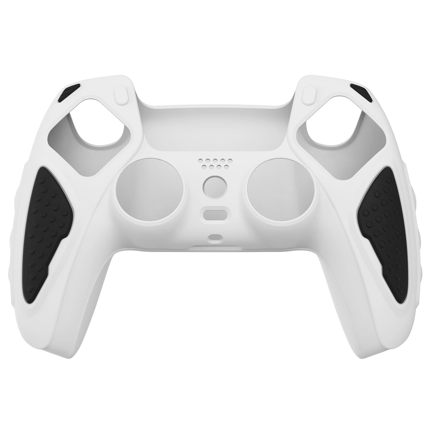 PlayVital Knight Edition Anti-Slip Silicone Cover Skin with Thumb Grip Caps for PS5 Wireless Controller - White & Black - QSPF004 PlayVital