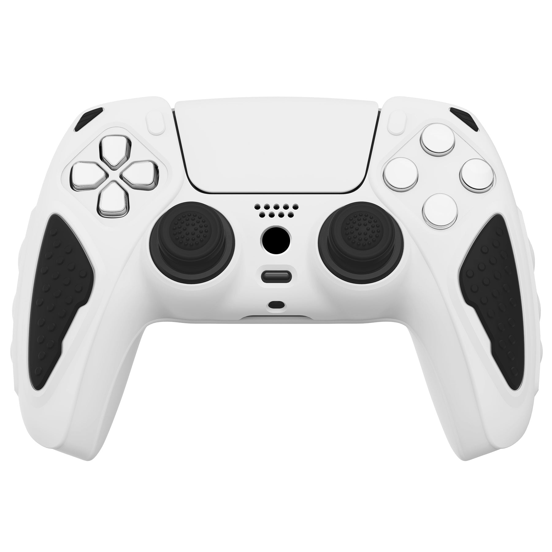 PlayVital Knight Edition Anti-Slip Silicone Cover Skin with Thumb Grip Caps for PS5 Wireless Controller - White & Black - QSPF004 PlayVital