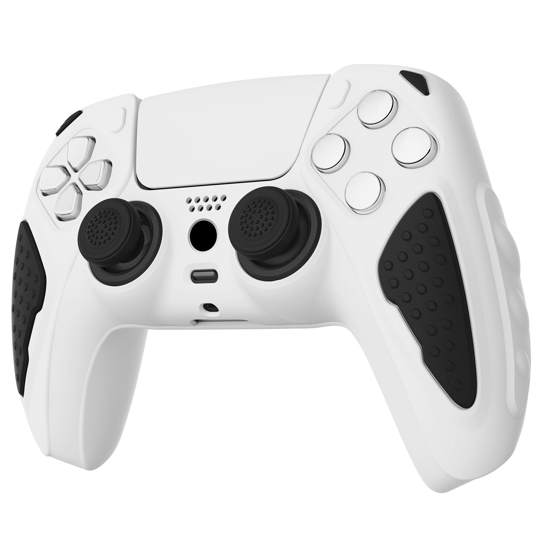 PlayVital Knight Edition Anti-Slip Silicone Cover Skin with Thumb Grip Caps for PS5 Wireless Controller - White & Black - QSPF004 PlayVital