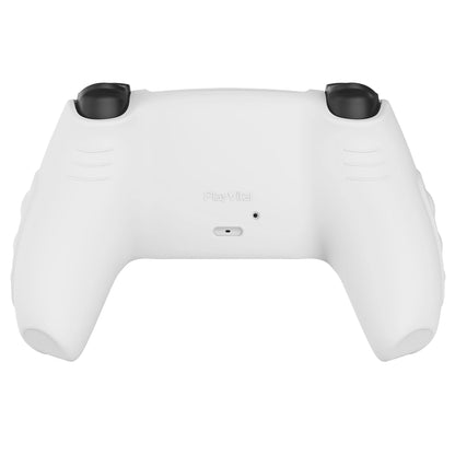 PlayVital Knight Edition Anti-Slip Silicone Cover Skin with Thumb Grip Caps for PS5 Wireless Controller - White & Black - QSPF004 PlayVital