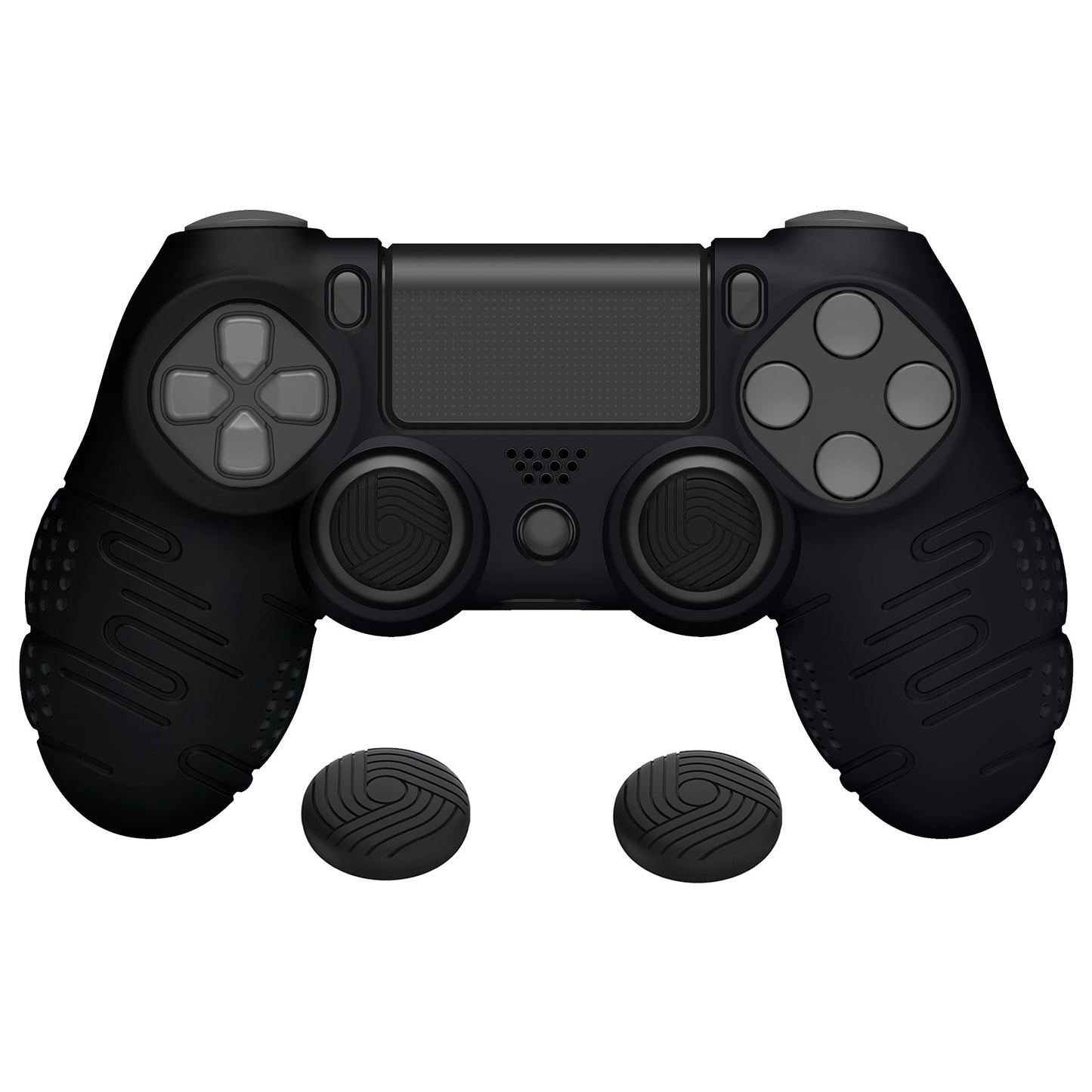 PlayVital Line & Dot シリコン カバー スキン サムグリップキャップ付き PS4 Slim Pro コントローラー用 【ブラック】【CLRP4P001】