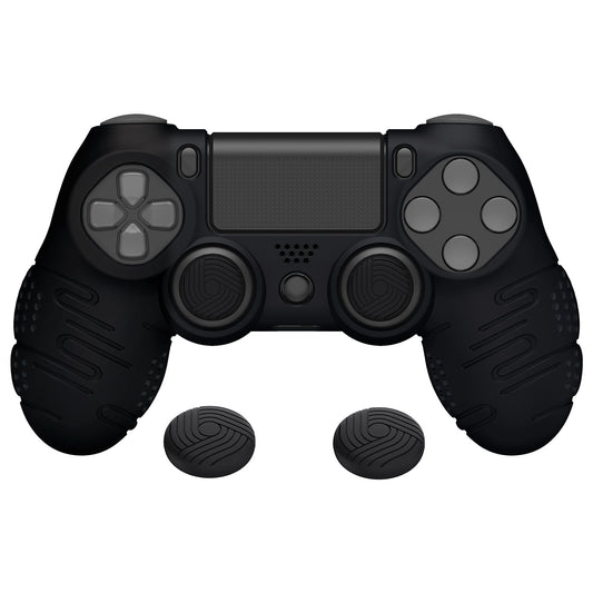 PlayVital Line & Dot シリコン カバー スキン サムグリップキャップ付き PS4 Slim Pro コントローラー用 【ブラック】【CLRP4P001】