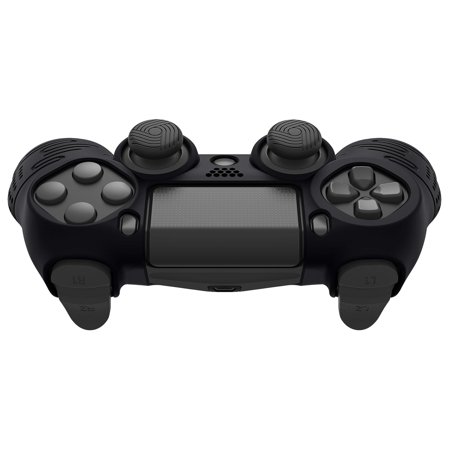 PlayVital Line & Dot シリコン カバー スキン サムグリップキャップ付き PS4 Slim Pro コントローラー用 【ブラック】【CLRP4P001】