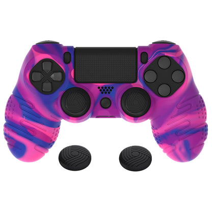 PlayVital Line & Dot シリコン カバー スキン サムグリップキャップ付き PS4 Slim Pro コントローラー用【ピンク＆パープル＆ブルー】