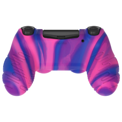 PlayVital Line & Dot シリコン カバー スキン サムグリップキャップ付き PS4 Slim Pro コントローラー用【ピンク＆パープル＆ブルー】