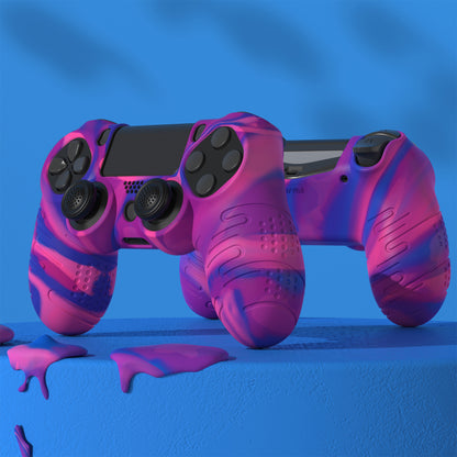 PlayVital Line & Dot シリコン カバー スキン サムグリップキャップ付き PS4 Slim Pro コントローラー用【ピンク＆パープル＆ブルー】