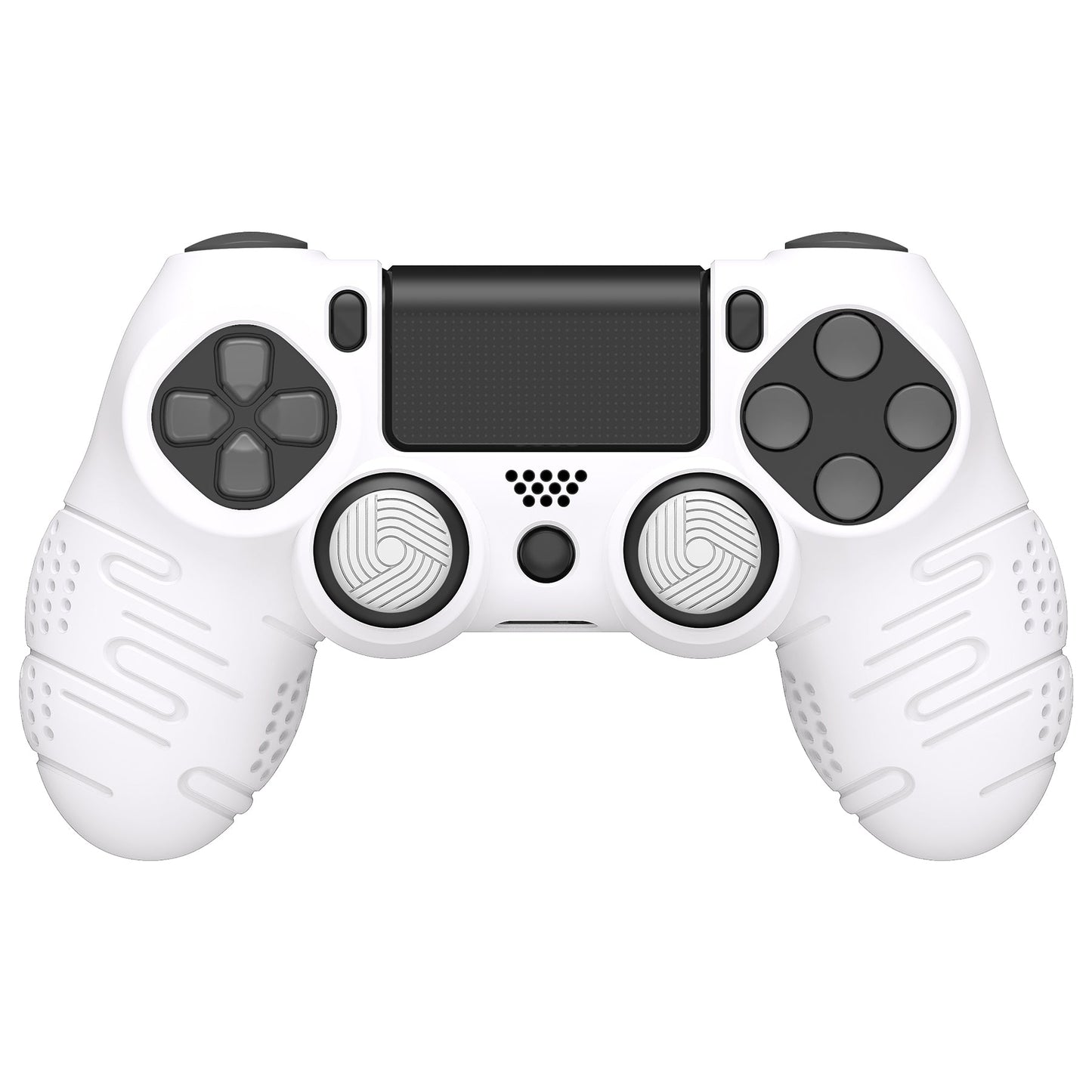 PlayVital Line & Dot シリコン カバー スキン サムグリップキャップ付き PS4 Slim Pro コントローラー用【ホワイト】 【CLRP4P002】