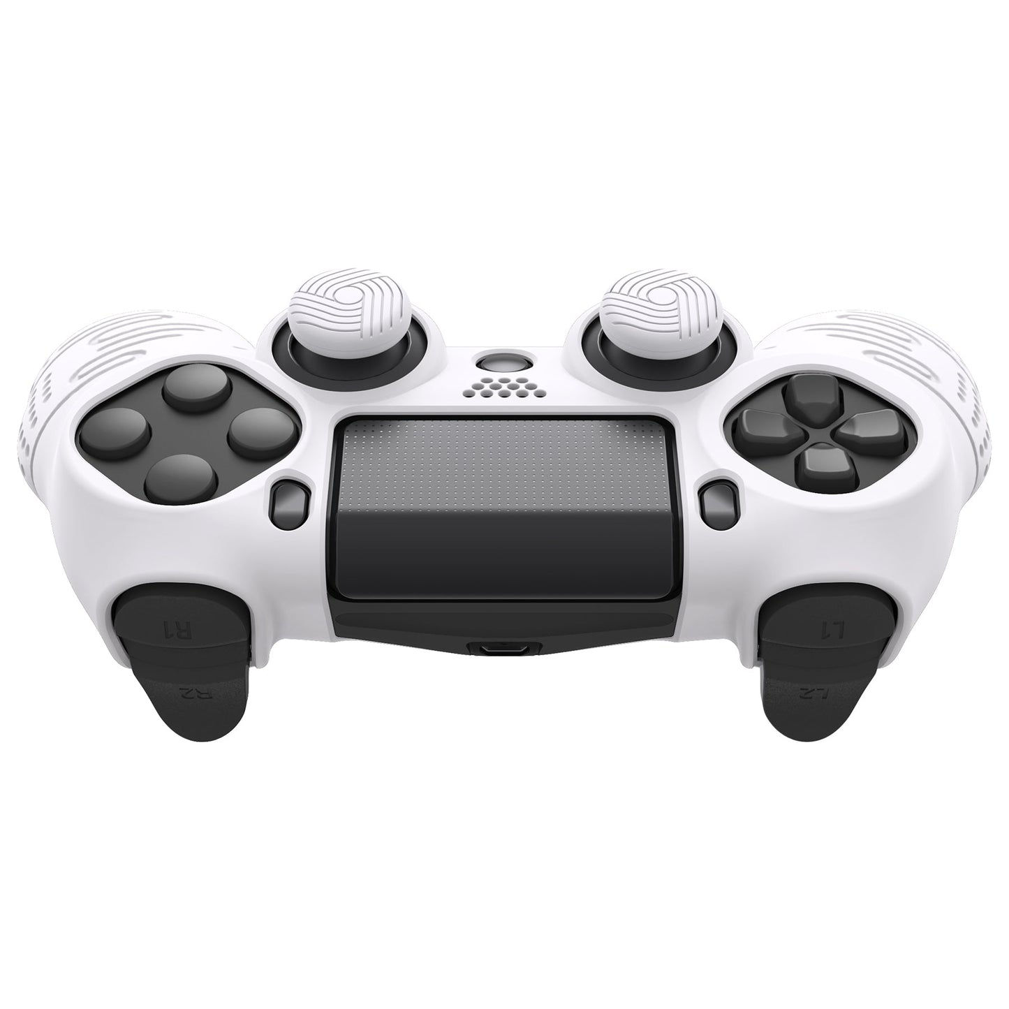 PlayVital Line & Dot シリコン カバー スキン サムグリップキャップ付き PS4 Slim Pro コントローラー用【ホワイト】 【CLRP4P002】