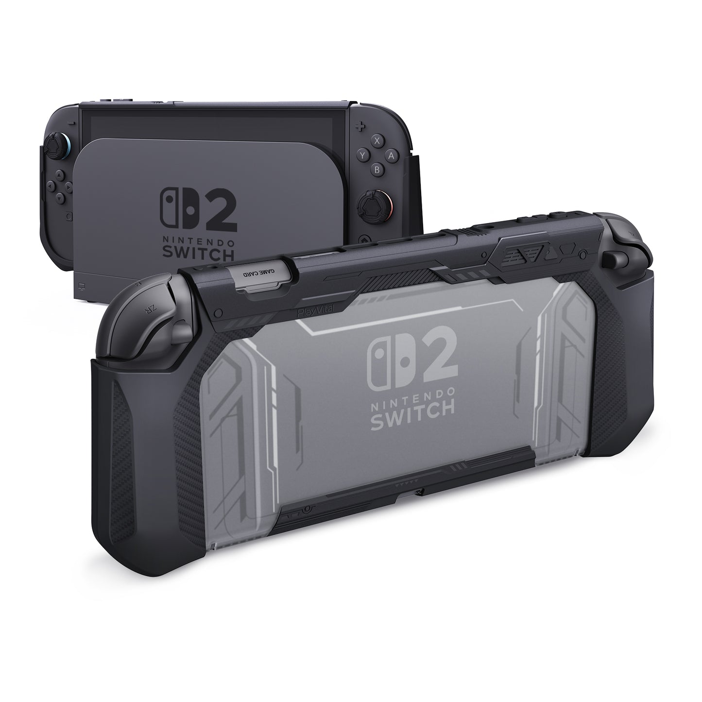 PlayVital METEOR Nintendo Switch 2（2025）対応TPU製ソフト保護ケースカバー ドック対応 親指グリップ付き 耐衝撃 滑り止め キズ防止【ブラック】