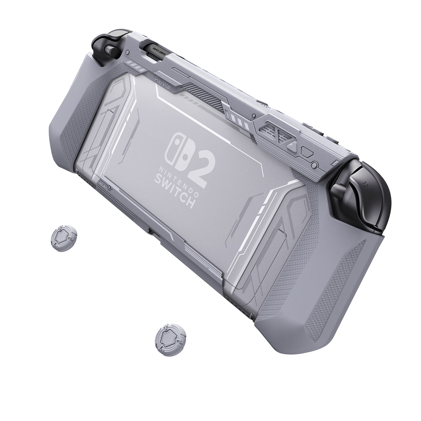 PlayVital METEOR Nintendo Switch 2（2025）対応TPU製ソフト保護ケースカバー ドック対応 親指グリップ付き 耐衝撃 滑り止め キズ防止【グレー】