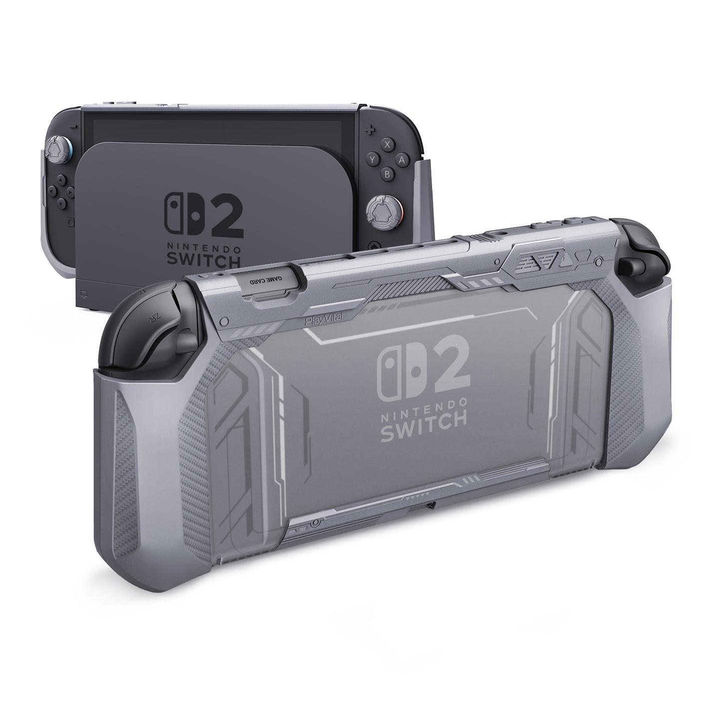 PlayVital METEOR Nintendo Switch 2（2025）対応TPU製ソフト保護ケースカバー ドック対応 親指グリップ付き 耐衝撃 滑り止め キズ防止【グレー】
