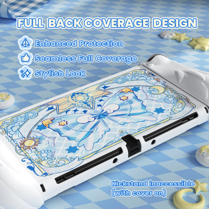 PlayVital 魔法の翼 ドック対応 ハードシェル保護ケース Nintendo Switch OLED 用 サムグリップキャップ＆追加スタンド付き【ホワイト】