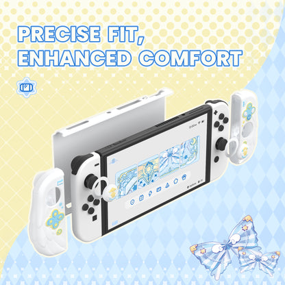 PlayVital 魔法の翼 ドック対応 ハードシェル保護ケース Nintendo Switch OLED 用 サムグリップキャップ＆追加スタンド付き【ホワイト】