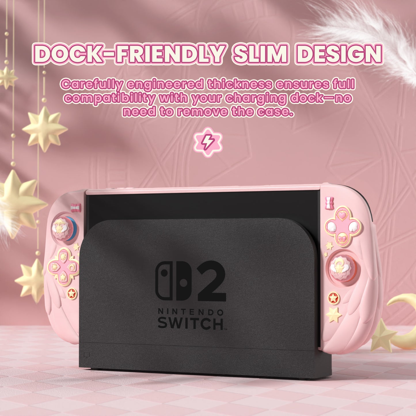PlayVital Magic Wings Nintendo Switch 2（2025）対応保護カバーケース【ピンク】
