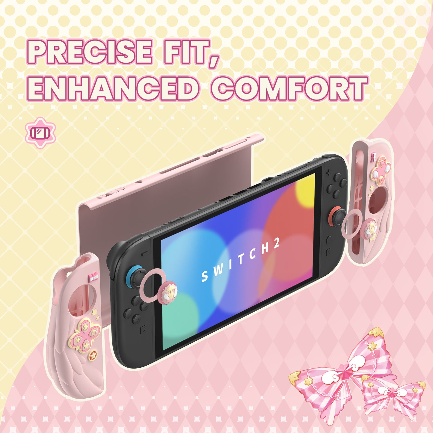 PlayVital Magic Wings Nintendo Switch 2（2025）対応保護カバーケース【ピンク】