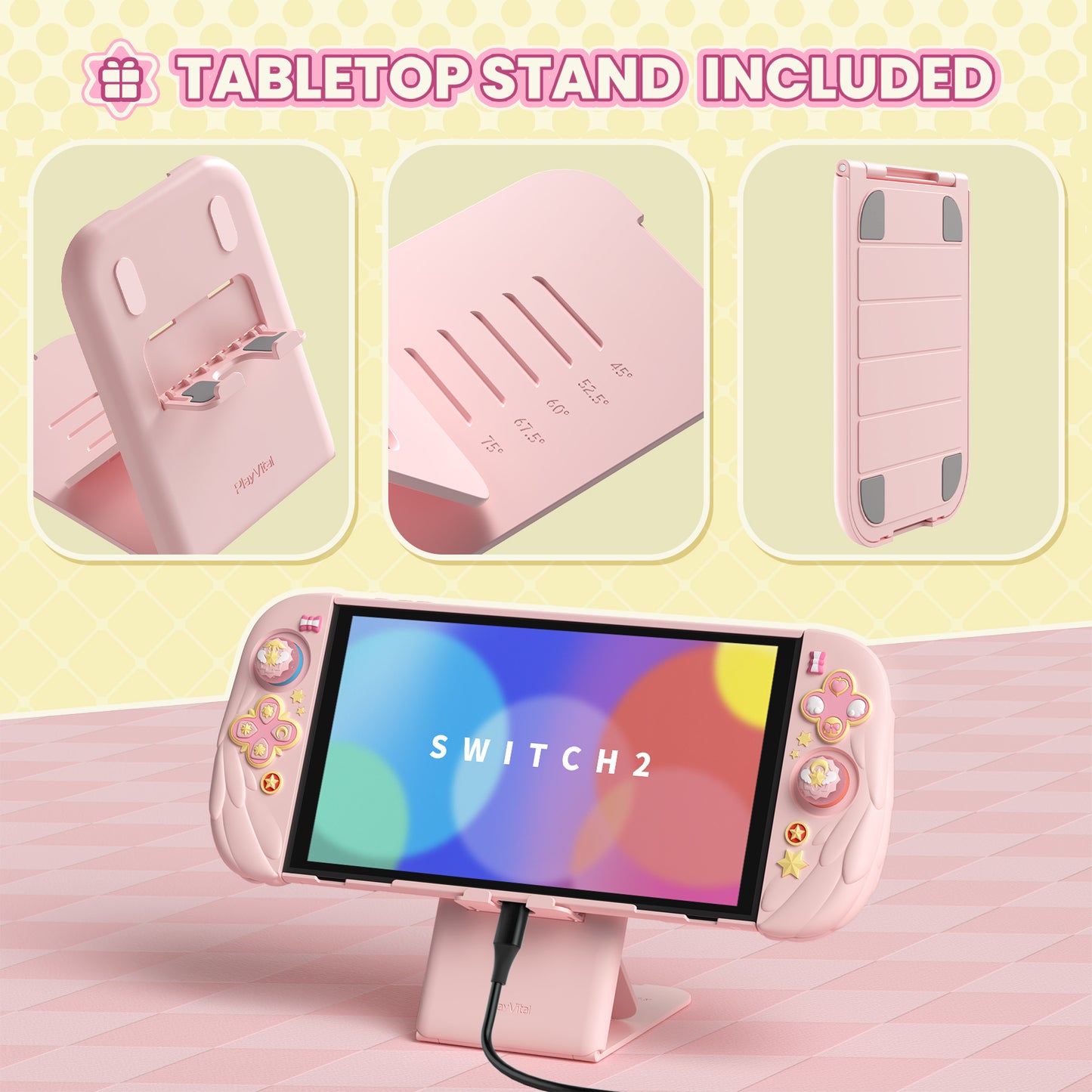 PlayVital 魔法の翼 Nintendo Switch 2（2025）対応保護カバーケース【ピンク】
