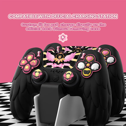 PlayVital Magic Wings シリコンカバー スキン for PS5 コントローラー 親指キャップ & テーマステッカー付き 充電スタンド対応【ブラック】