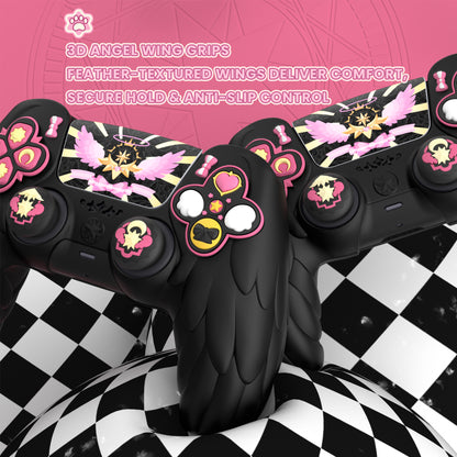 PlayVital Magic Wings シリコンカバー スキン for PS5 コントローラー 親指キャップ & テーマステッカー付き 充電スタンド対応【ブラック】