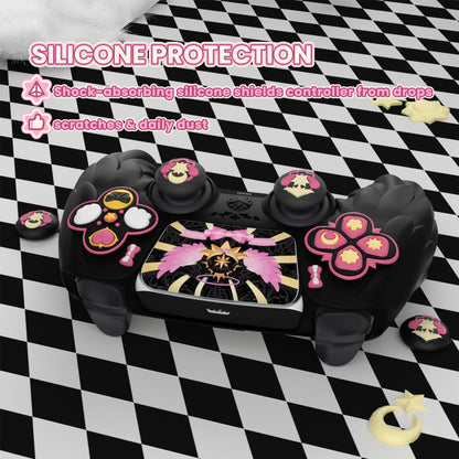 PlayVital Magic Wings シリコンカバー スキン for PS5 コントローラー 親指キャップ & テーマステッカー付き 充電スタンド対応【ブラック】