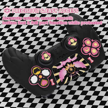 PlayVital Magic Wings シリコンカバー スキン for PS5 コントローラー 親指キャップ & テーマステッカー付き 充電スタンド対応【ブラック】