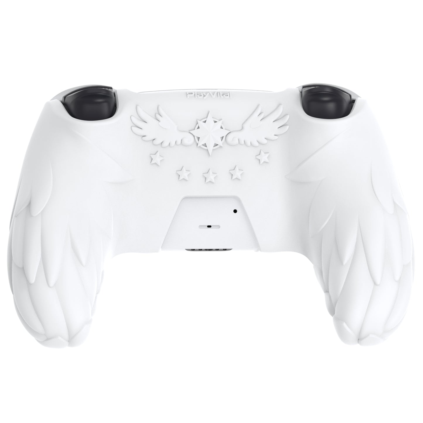 PlayVital 魔法の翼 シリコンカバー スキン for PS5 コントローラー 親指キャップ & テーマステッカー付き 充電スタンド対応【ホワイト】