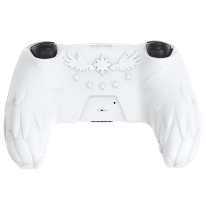 PlayVital 魔法の翼 シリコンカバー スキン for PS5 コントローラー 親指キャップ & テーマステッカー付き 充電スタンド対応【ホワイト】