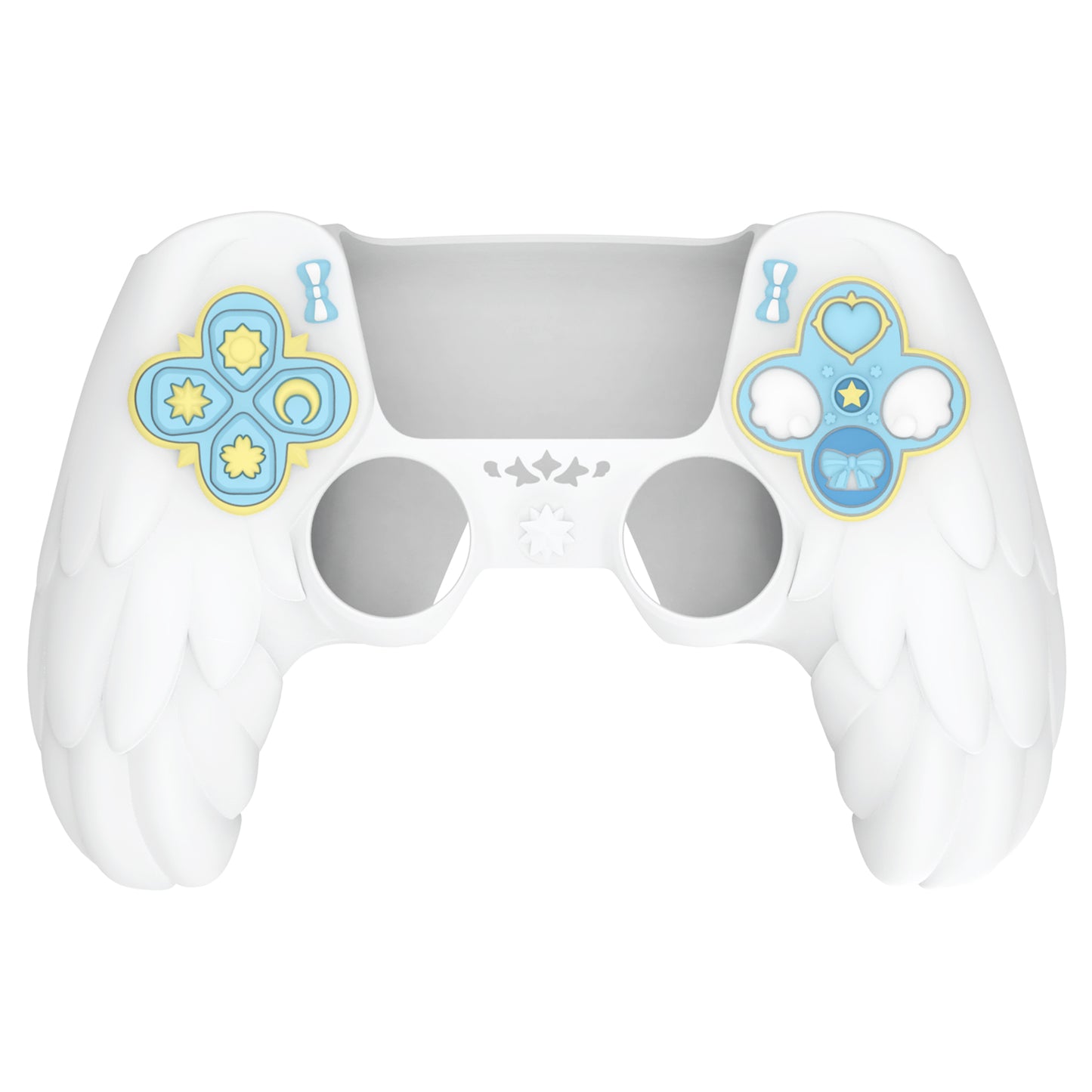 PlayVital 魔法の翼 シリコンカバー スキン for PS5 コントローラー 親指キャップ & テーマステッカー付き 充電スタンド対応【ホワイト】